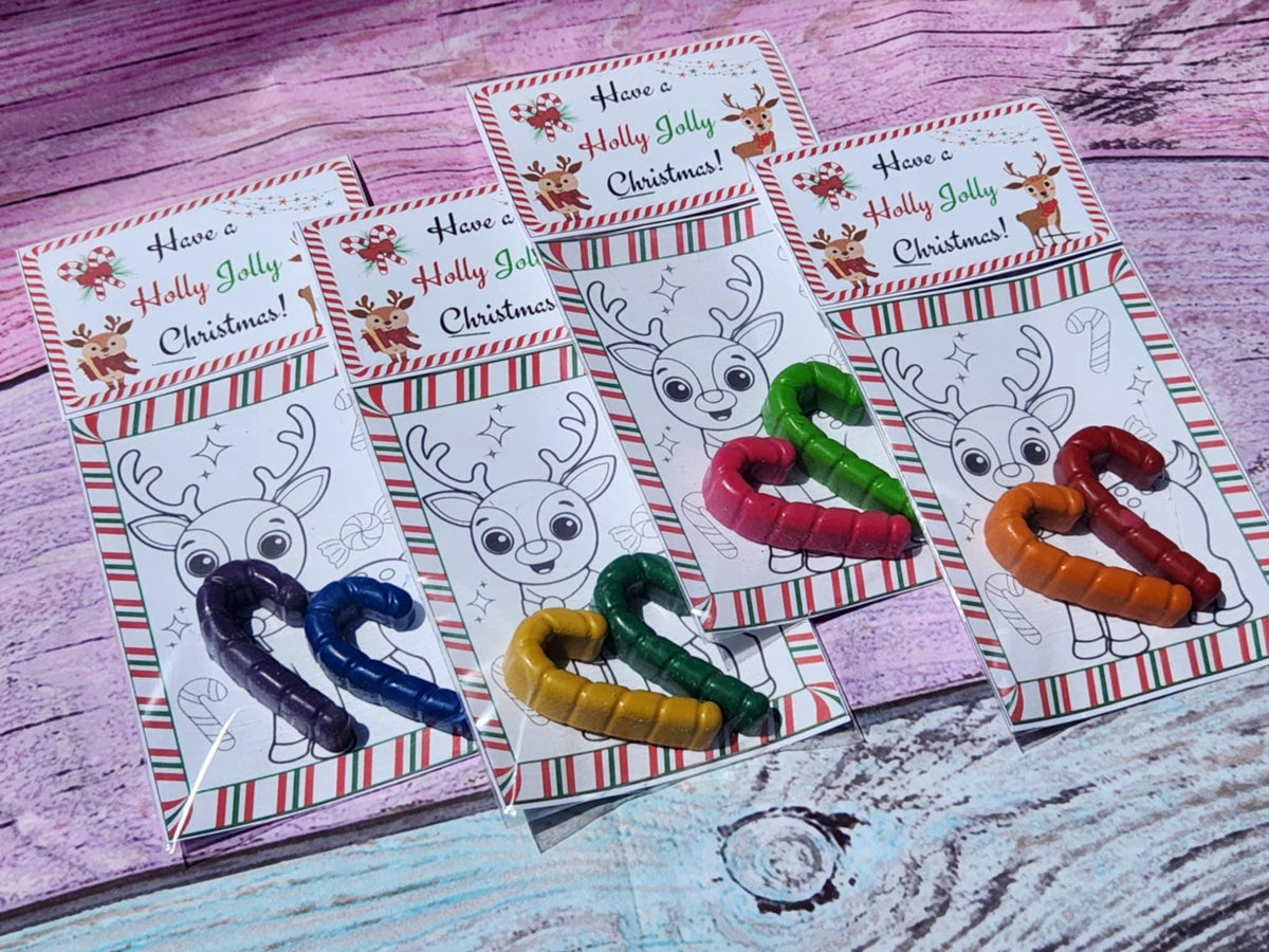 Reindeer Coloring Card with Candy Cane Crayon | Holiday Party Favor | Classroom Gift | Stocking Stuffer | Kids Christmas Activity