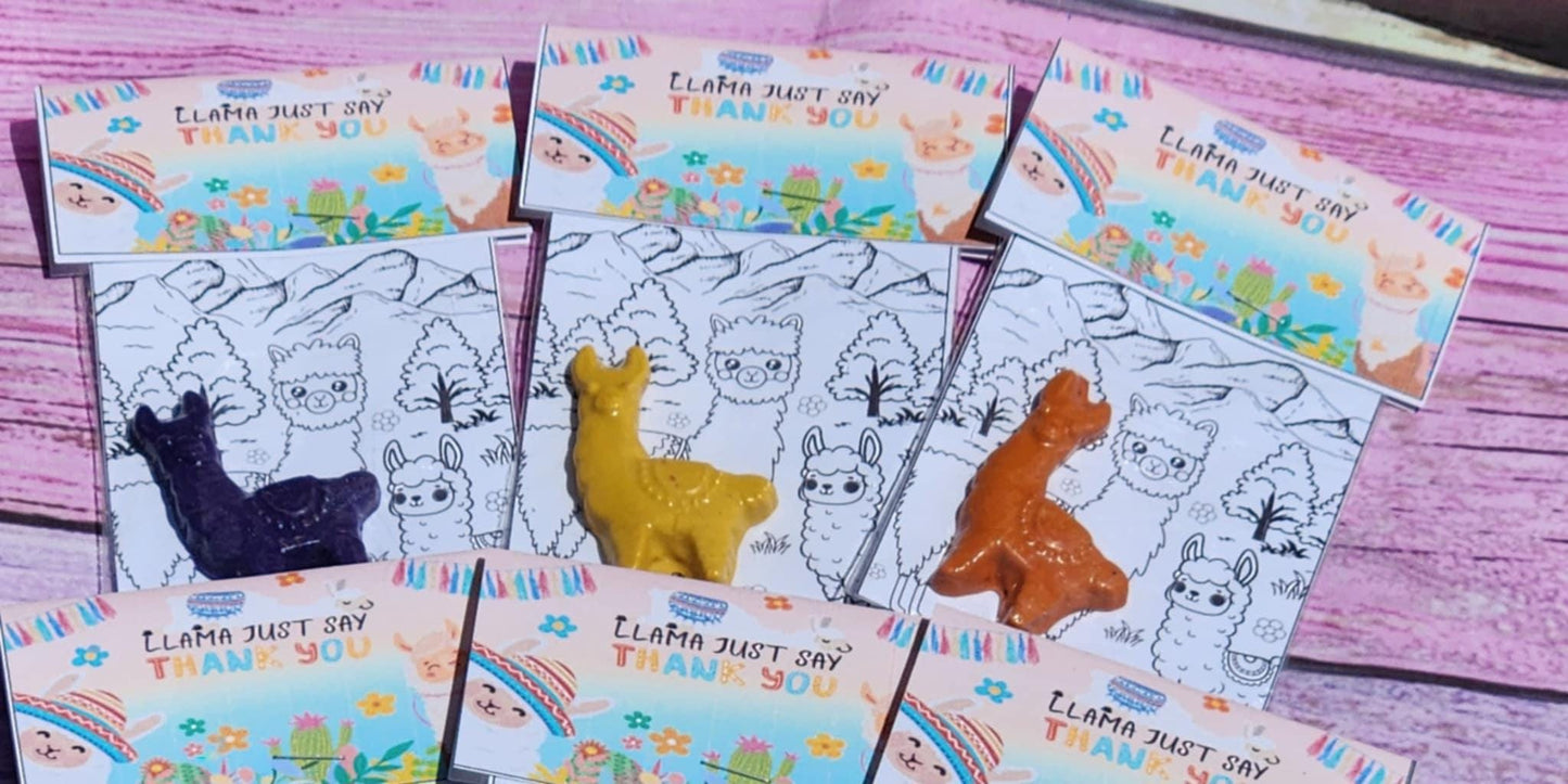 Llama Crayons with Coloring Card | Llama Birthday Party Favor | Mini Kids Gift | Classroom Thank You | Non-Toxic Crayons | Personalization
