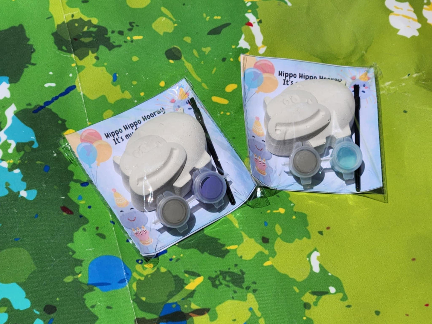 Hippo Party Favor Paint Kits for Kids | Safari Birthday Party Favors | Jungle Animal DIY Craft | Non-Candy Goodie Bags | Hippo Party