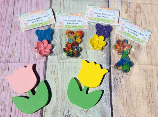 Butterfly and Flower - Thank you Beary Much - Crayon Party Fillers, Crayons, Birthday Party Favors