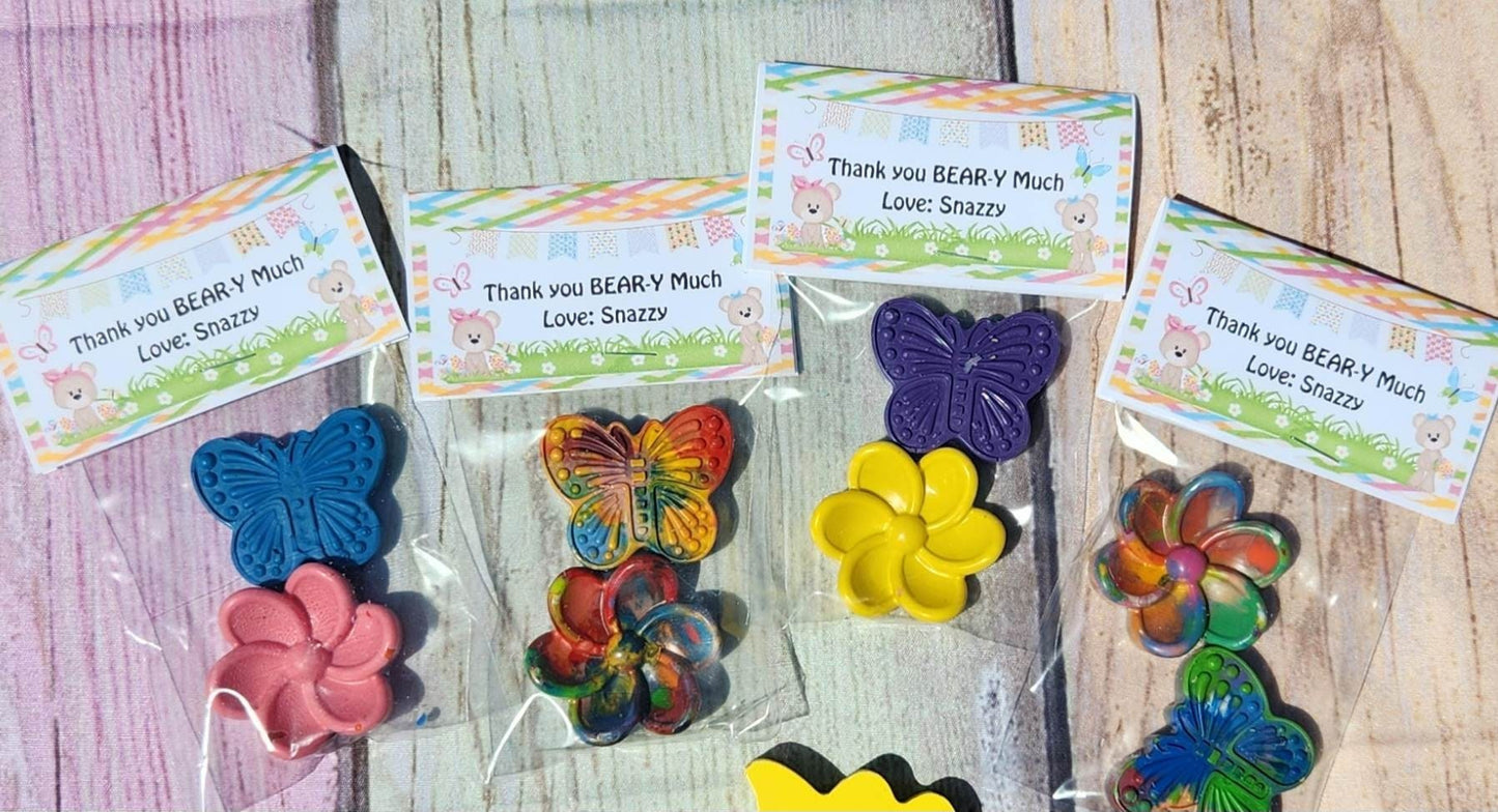 Butterfly and Flower - Thank you Beary Much - Crayon Party Fillers, Crayons, Birthday Party Favors