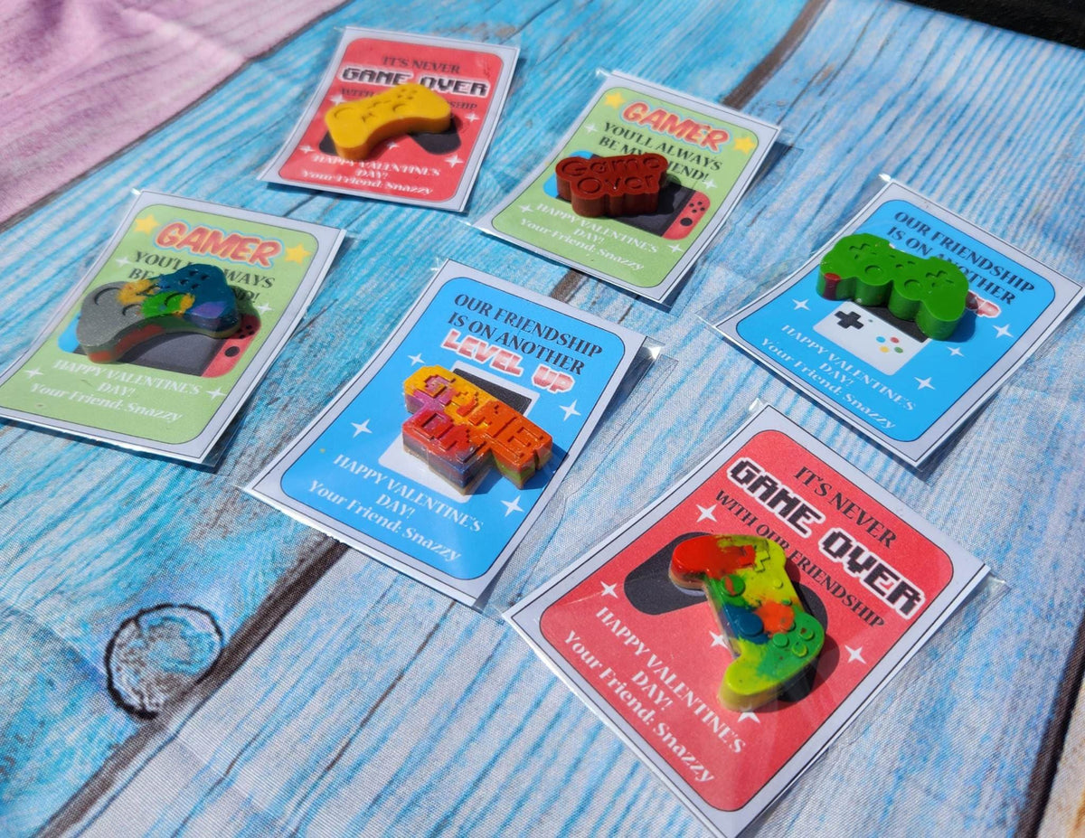 Video Game Valentines Day Cards with Crayons l Personalized Cards l Boy Valentine's Day Cards l Gamer Cards l Kids Valetines Day Cards