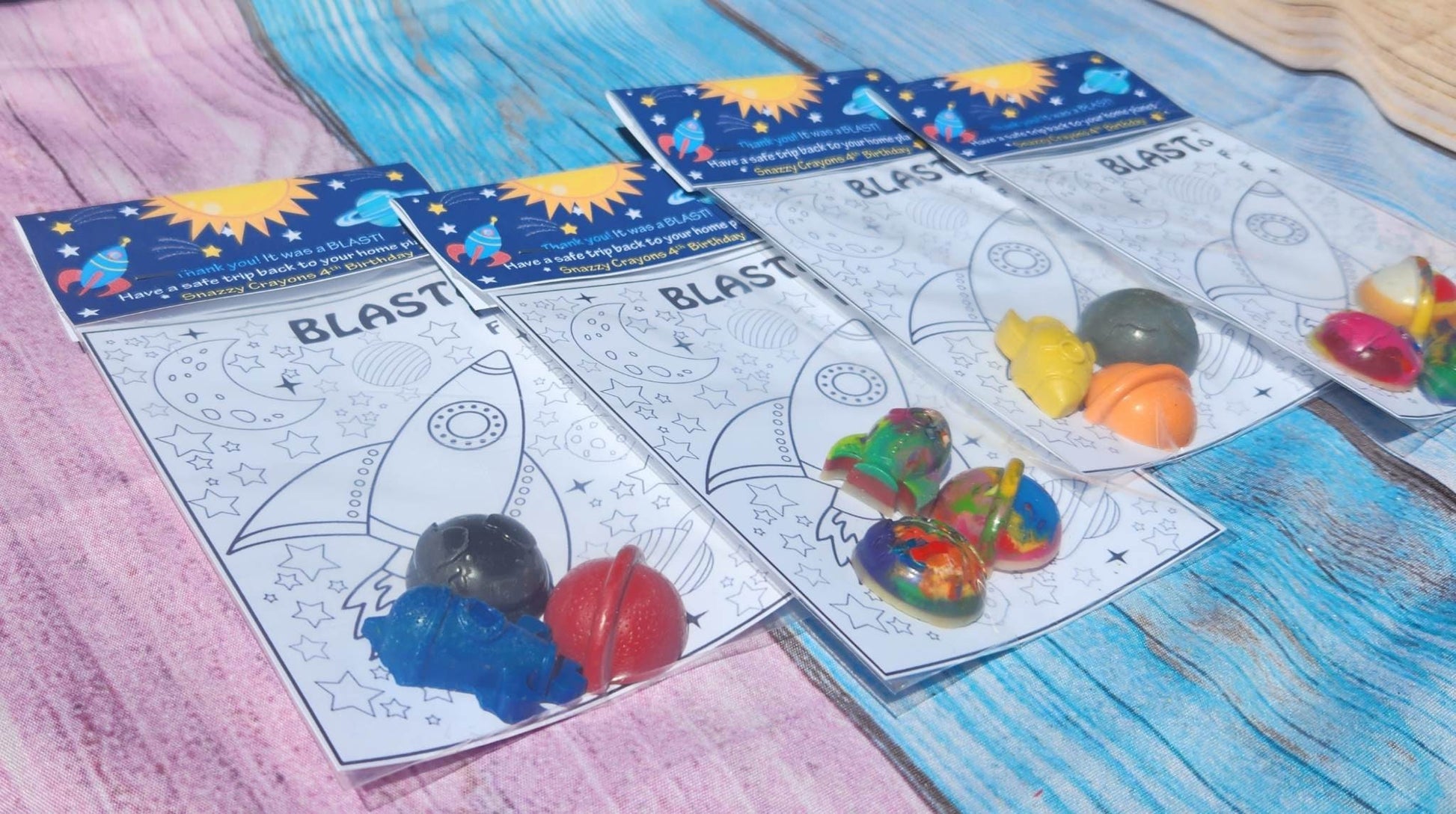 Space Theme Party Favor Coloring Kits, Crayon names, Crayons, Birthday Party Blast Off, Aliens, Personalized Party Favors