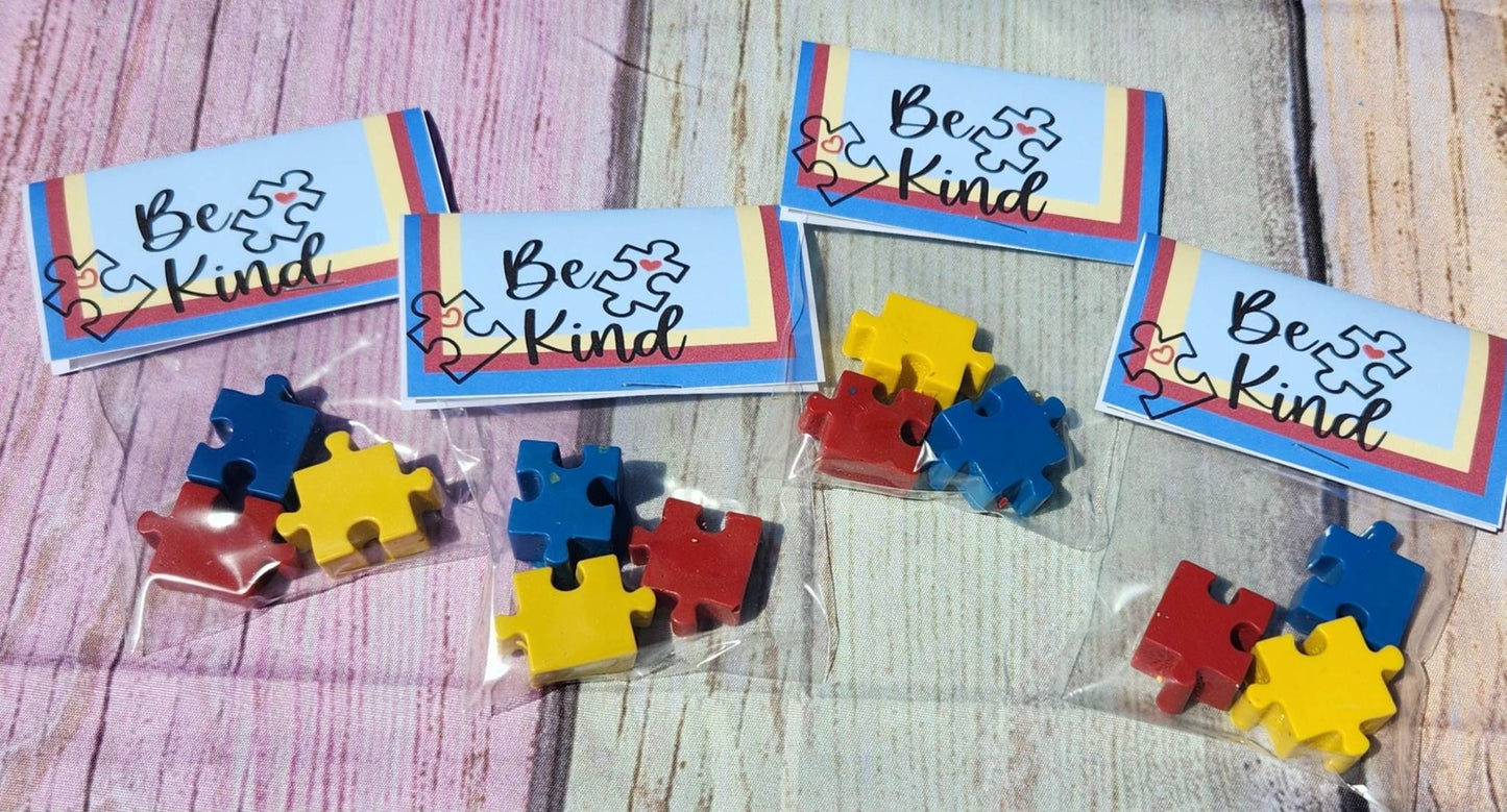 Be Kind, Puzzle Pieces Crayon Party Fillers, Crayons, Birthday Party Favors