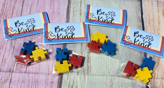 Be Kind, Puzzle Pieces Crayon Party Fillers, Crayons, Birthday Party Favors