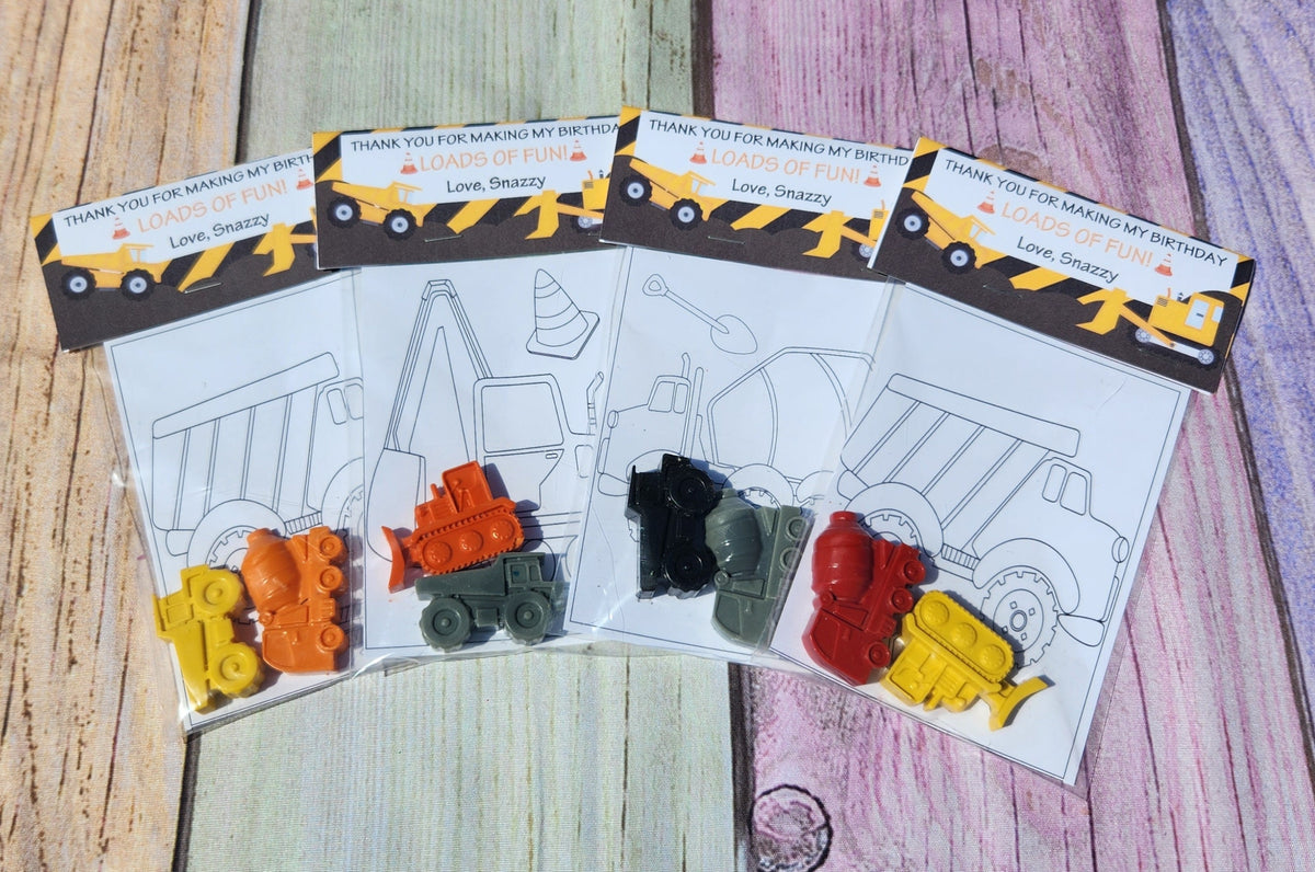 Construction Truck Crayons, Party Favors, Coloring Kits