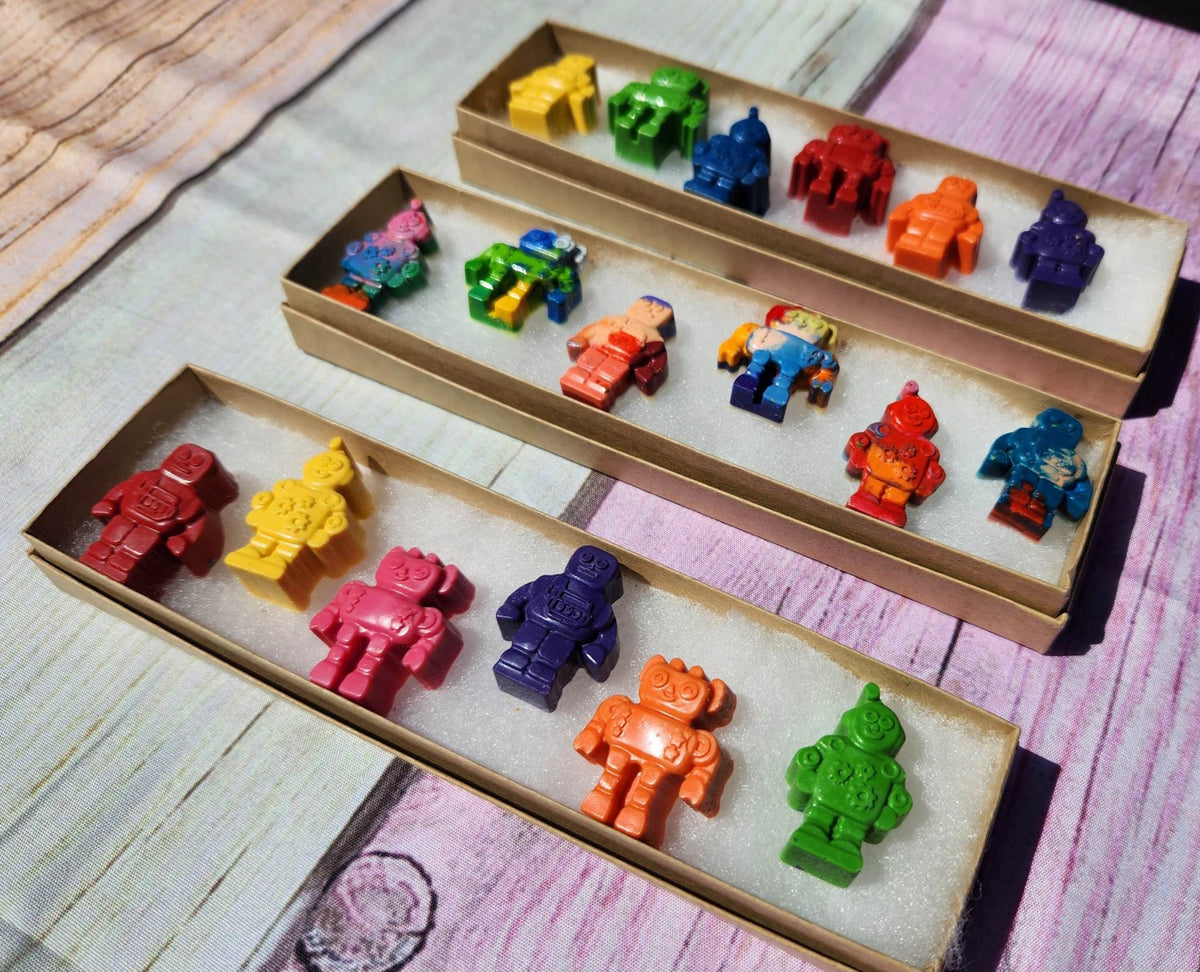Robot Crayons - Party Favors - Gift Box - Crayons - Robot Birthday