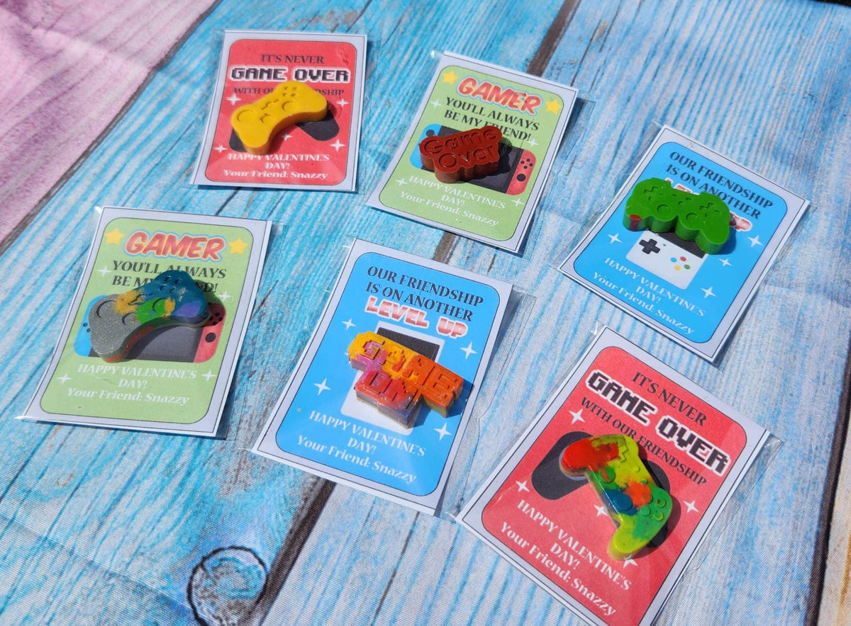 Video Game Valentines Day Cards with Crayons l Personalized Cards l Boy Valentine's Day Cards l Gamer Cards l Kids Valetines Day Cards