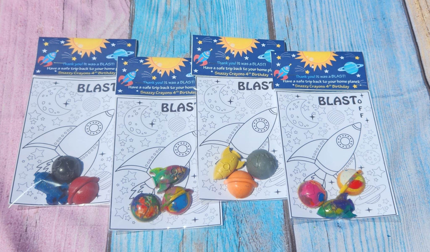 Space Theme Party Favor Coloring Kits, Crayon names, Crayons, Birthday Party Blast Off, Aliens, Personalized Party Favors