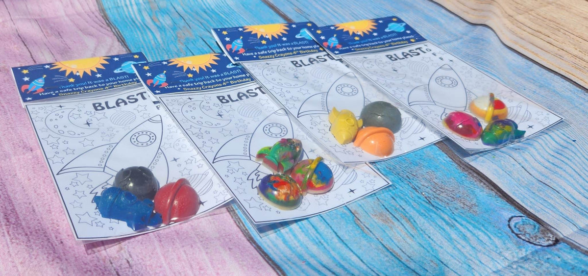 Space Theme Party Favor Coloring Kits, Crayon names, Crayons, Birthday Party Blast Off, Aliens, Personalized Party Favors