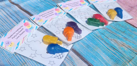 Personalized Birthday Favors for Kids | Crayons with coloring kit | Classroom Party Favor | Ice Cream Party |