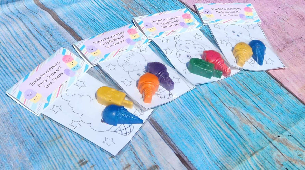 Personalized Birthday Favors for Kids | Crayons with coloring kit | Classroom Party Favor | Ice Cream Party |
