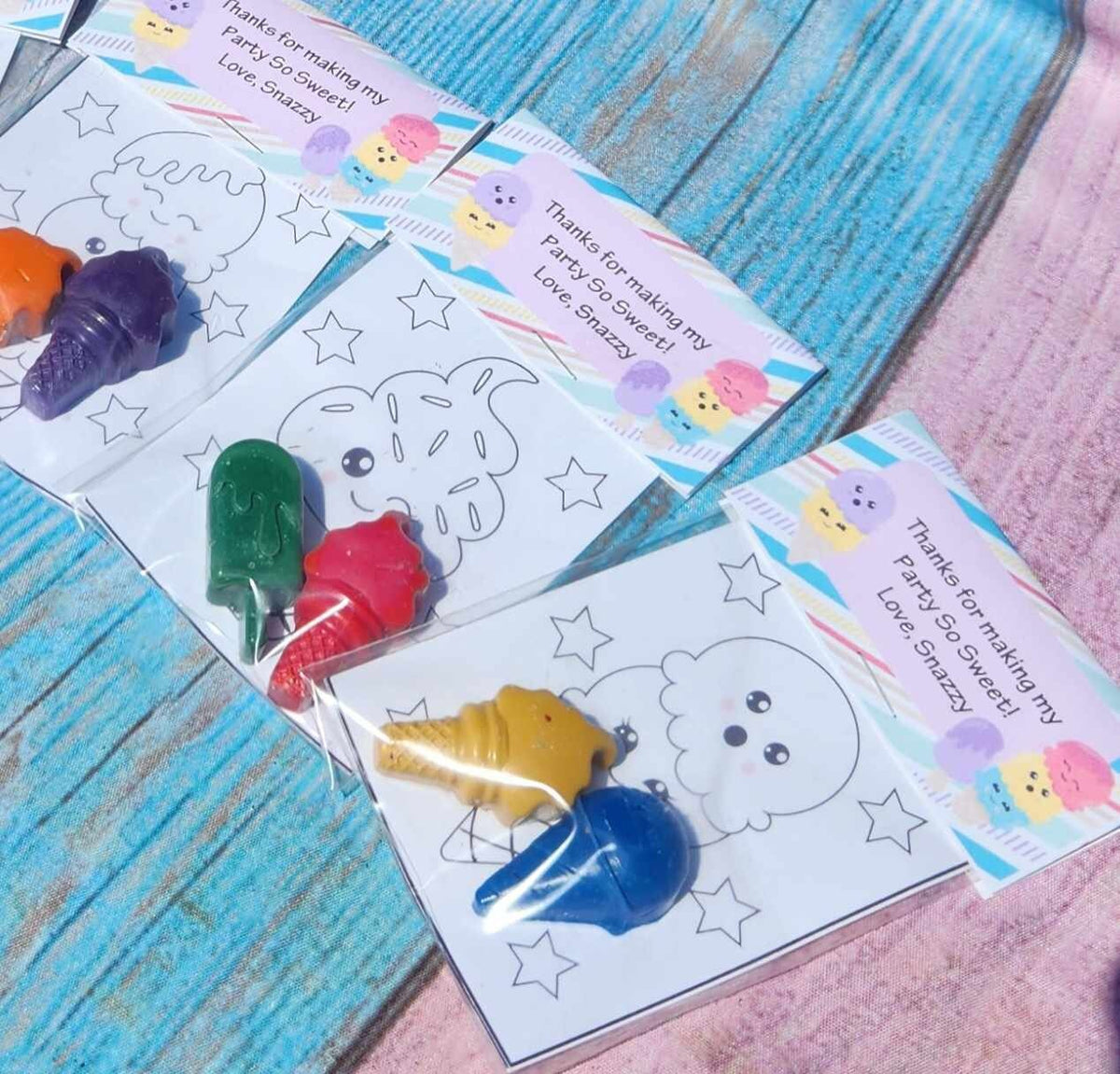 Personalized Birthday Favors for Kids | Crayons with coloring kit | Classroom Party Favor | Ice Cream Party |