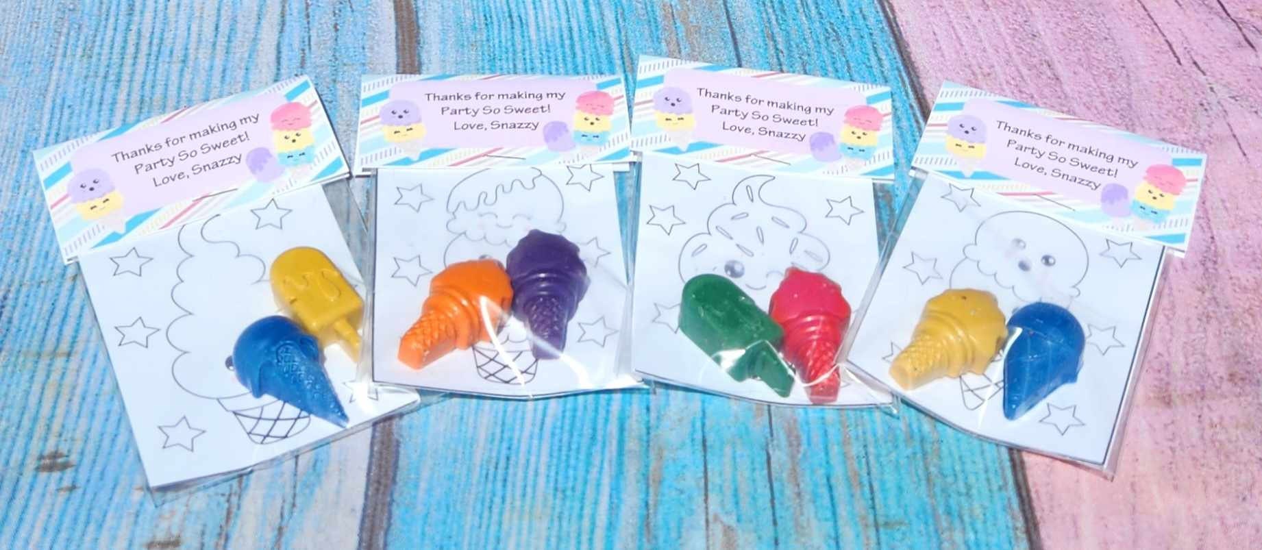 Personalized Birthday Favors for Kids | Crayons with coloring kit | Classroom Party Favor | Ice Cream Party |