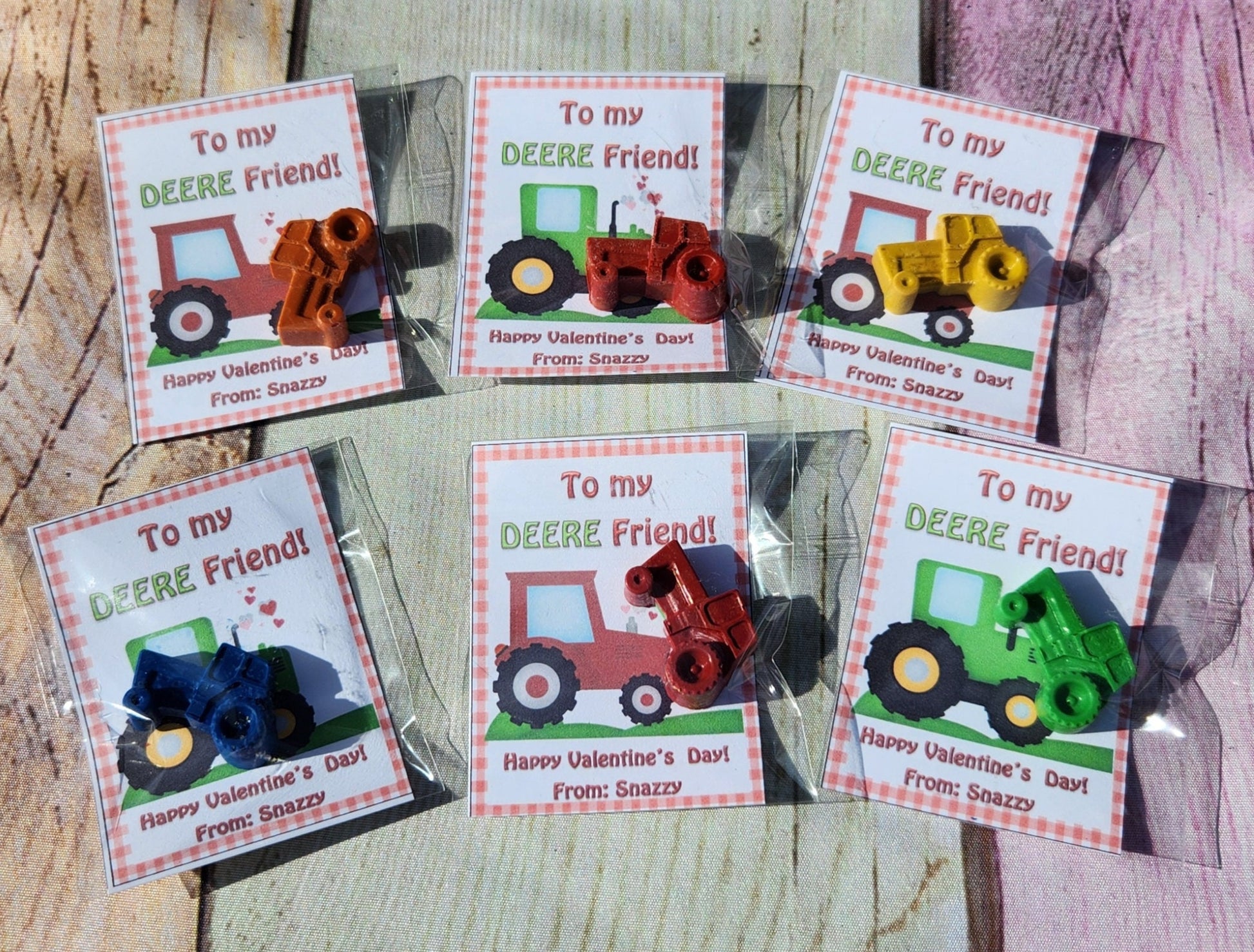 Tractor Valentines Day Cards with Crayons l Personalized Cards l Boy Valentine's Day Cards l Deere Friend Cards l Kids Valetines Day Cards