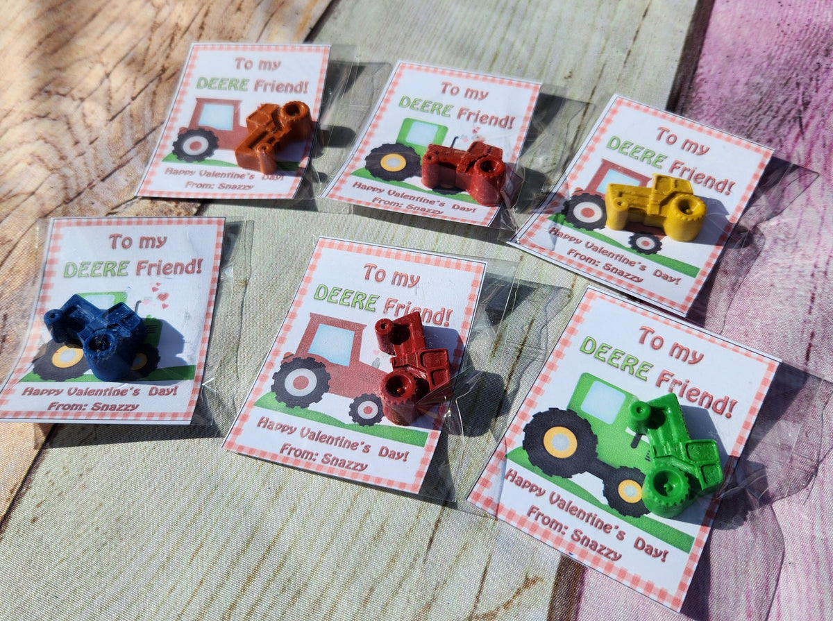 Tractor Valentines Day Cards with Crayons l Personalized Cards l Boy Valentine's Day Cards l Deere Friend Cards l Kids Valetines Day Cards