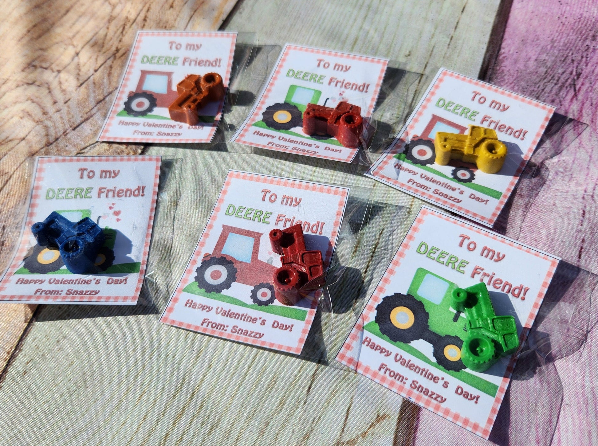 Tractor Valentines Day Cards with Crayons l Personalized Cards l Boy Valentine's Day Cards l Deere Friend Cards l Kids Valetines Day Cards