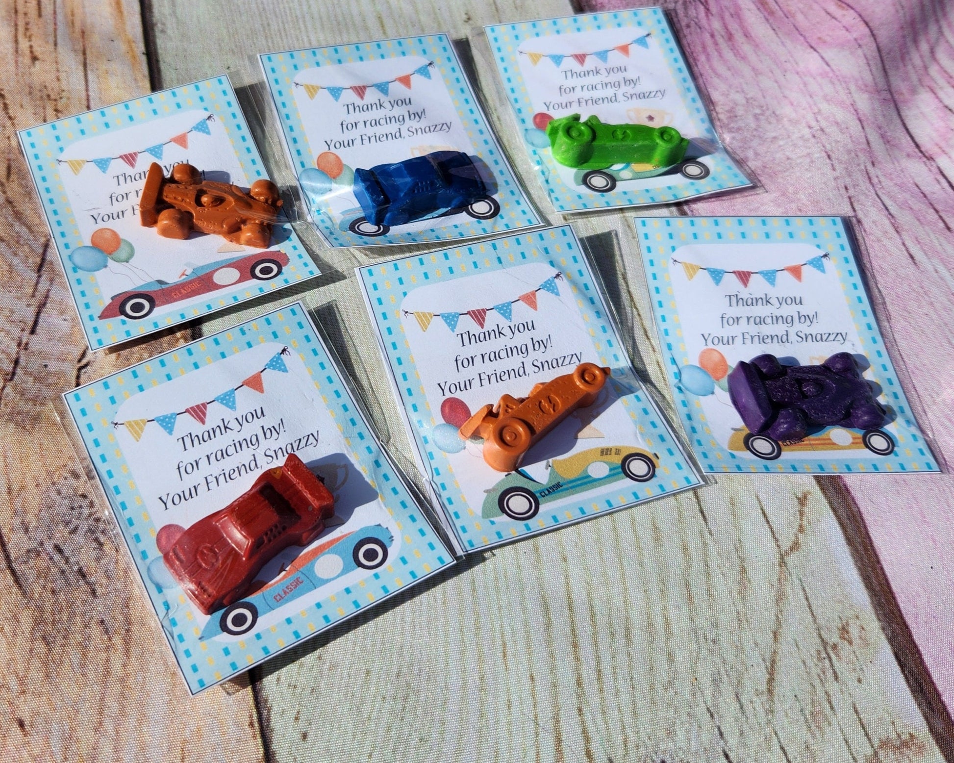Race Car Thank you Cards with Crayons , Party Favors l Party Favor Cards l Goodie Bags l Crayons, Birthday party gifts - Party Favors