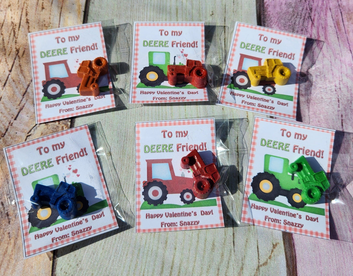 Tractor Valentines Day Cards with Crayons l Personalized Cards l Boy Valentine's Day Cards l Deere Friend Cards l Kids Valetines Day Cards