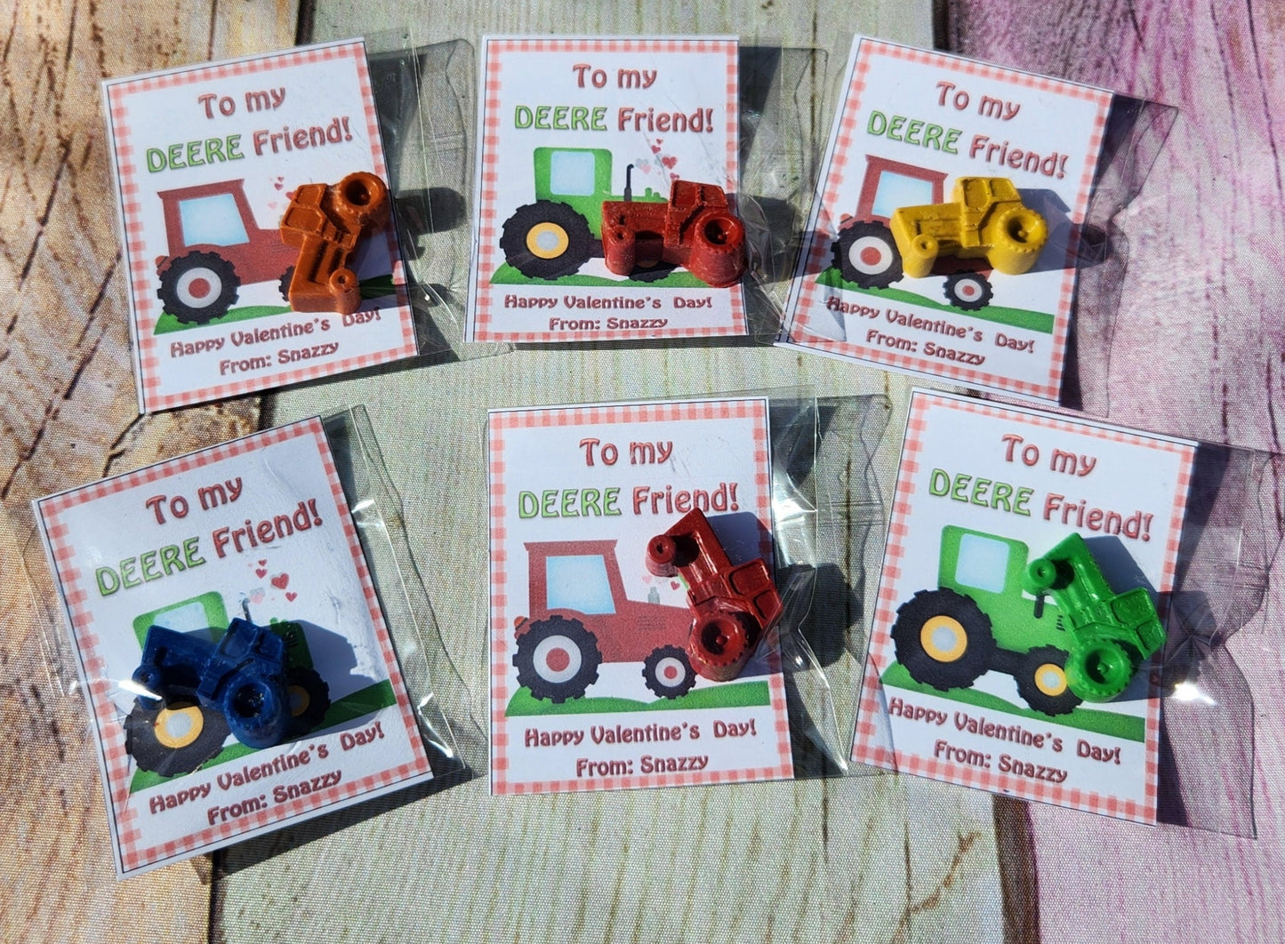 Tractor Valentines Day Cards with Crayons l Personalized Cards l Boy Valentine's Day Cards l Deere Friend Cards l Kids Valetines Day Cards