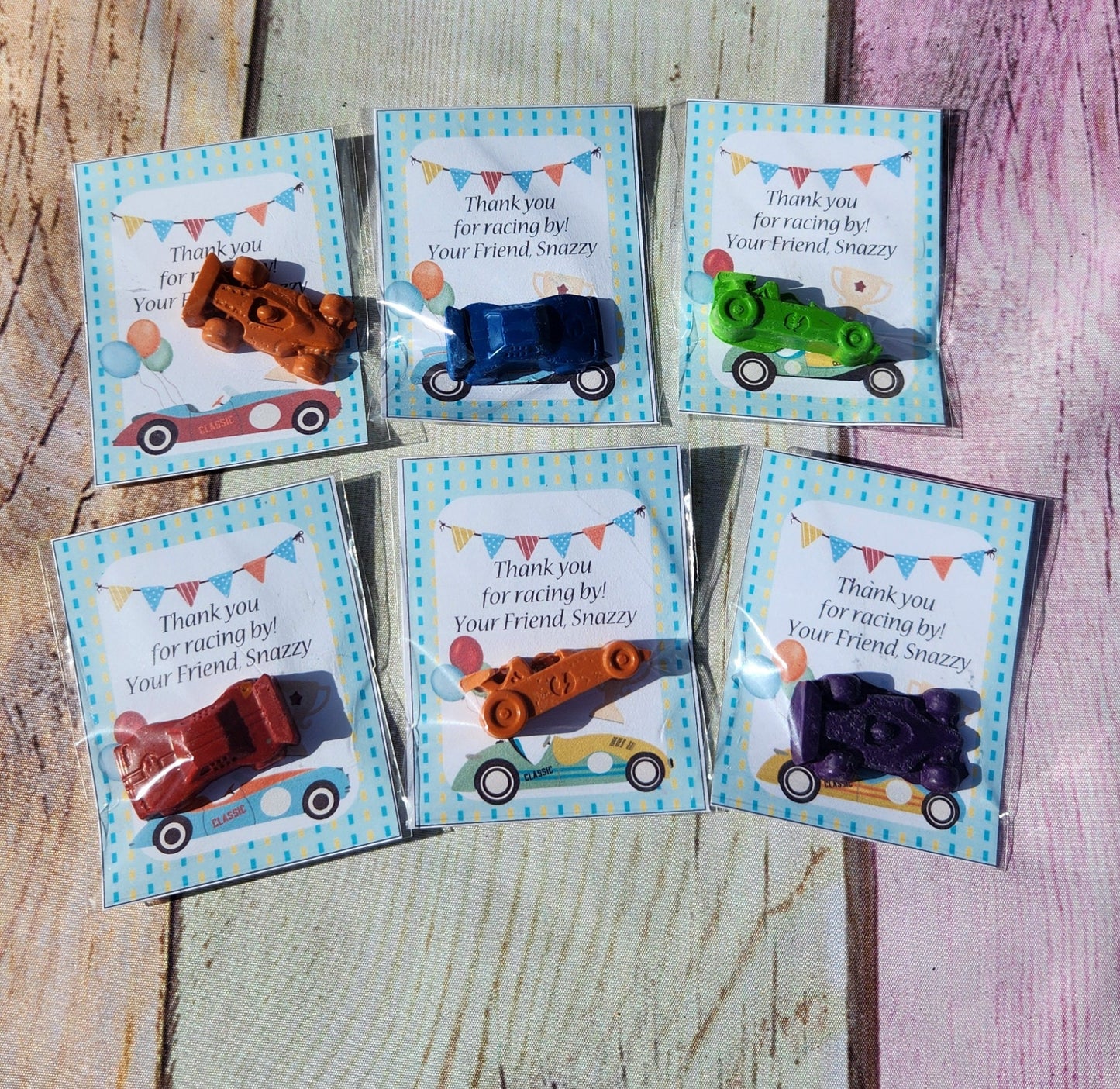 Race Car Thank you Cards with Crayons , Party Favors l Party Favor Cards l Goodie Bags l Crayons, Birthday party gifts - Party Favors