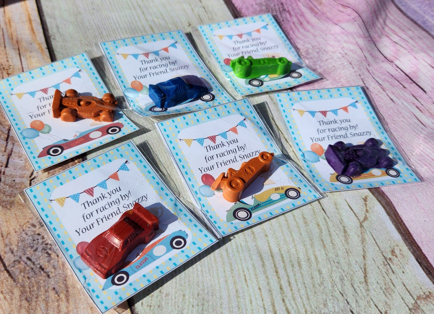 Race Car Thank you Cards with Crayons , Party Favors l Party Favor Cards l Goodie Bags l Crayons, Birthday party gifts - Party Favors