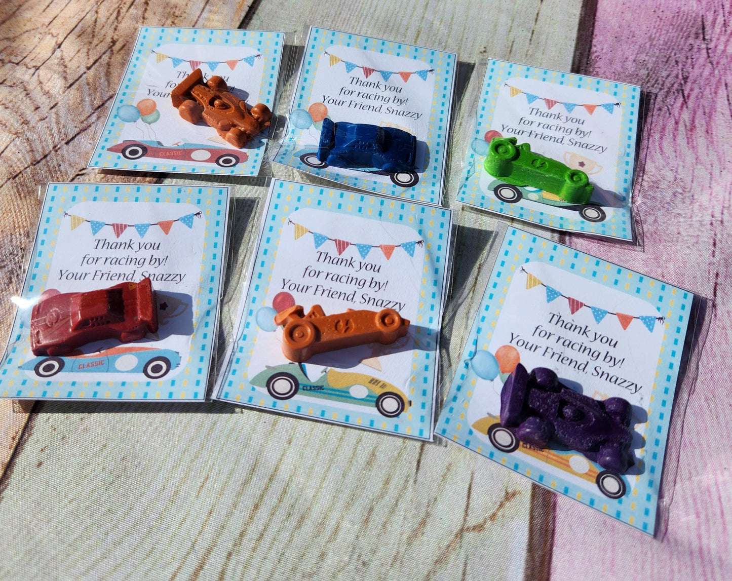 Race Car Thank you Cards with Crayons , Party Favors l Party Favor Cards l Goodie Bags l Crayons, Birthday party gifts - Party Favors