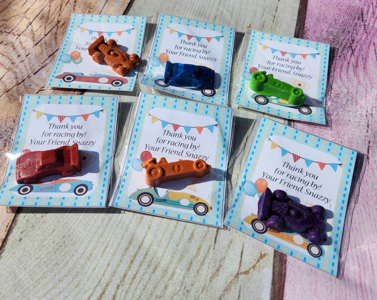 Race Car Thank you Cards with Crayons , Party Favors l Party Favor Cards l Goodie Bags l Crayons, Birthday party gifts - Party Favors