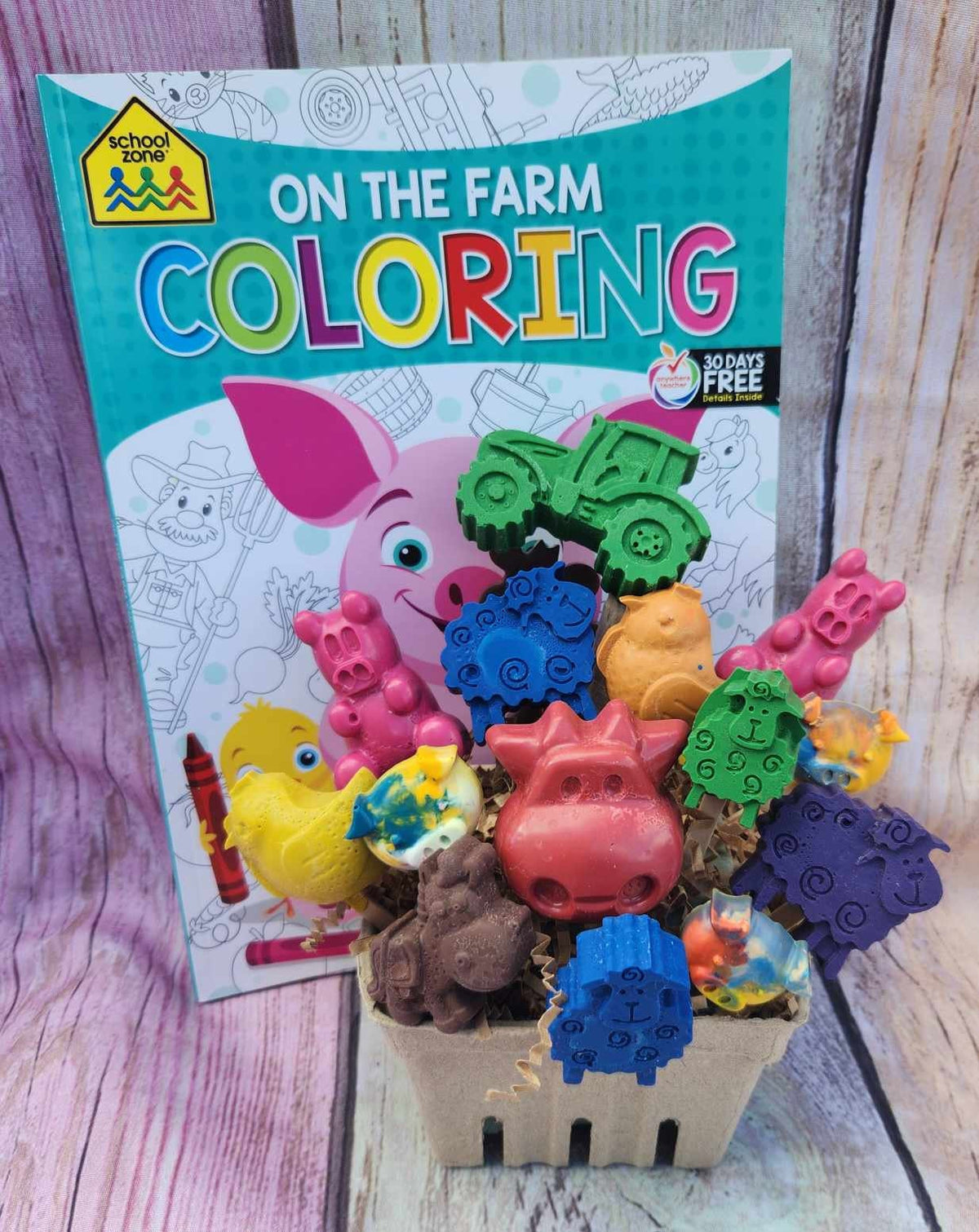 Farm Animal Crayons Gift Basket • Kids Birthday Favor Set • Barnyard Party Gift • Handmade Colorful Crayon Assortment