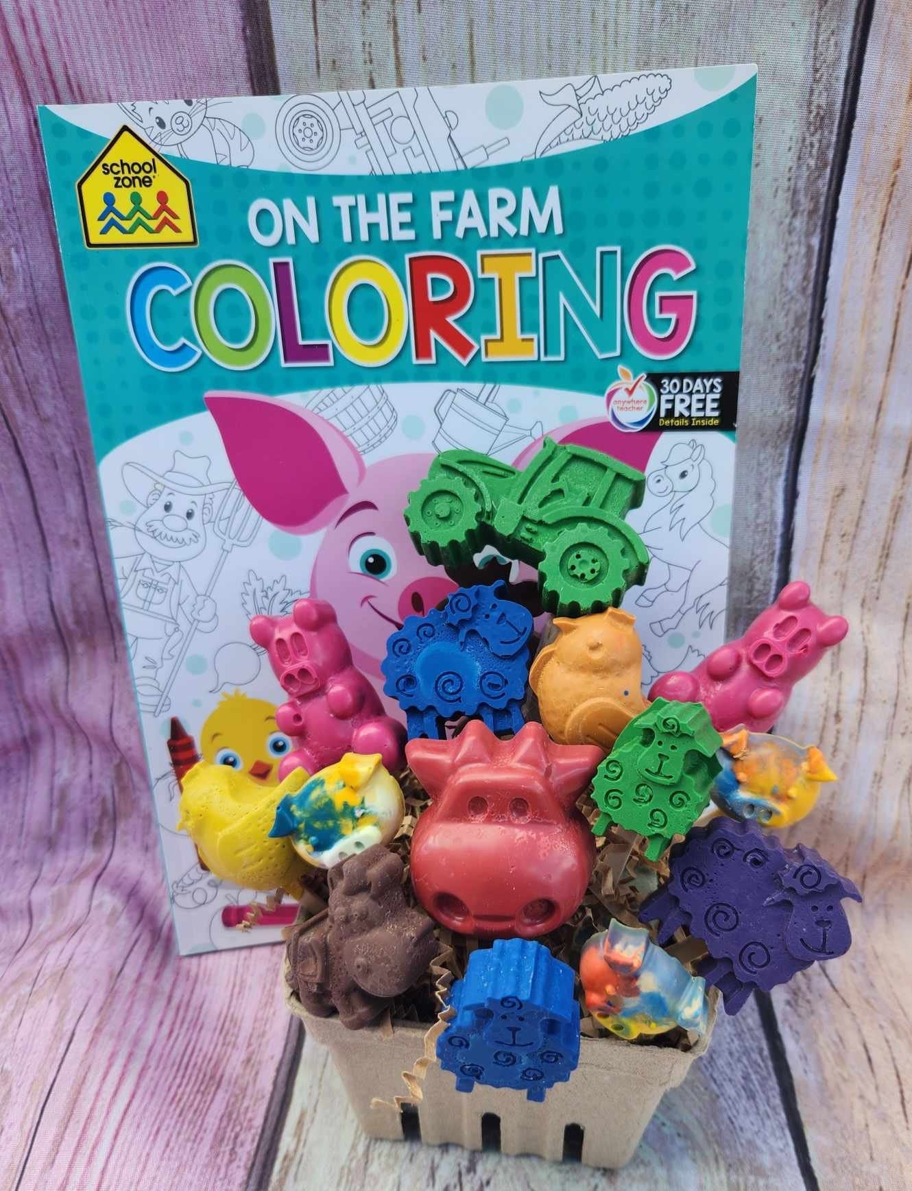 Farm Animal Crayons Gift Basket • Kids Birthday Favor Set • Barnyard Party Gift • Handmade Colorful Crayon Assortment