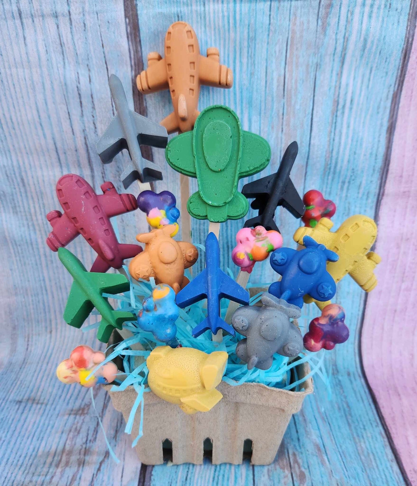 Air Plane Themed Basket Filled of Crayons l Table Center Pieces l Kids Gift Basket l Child's Gift l Party Favors l Boys Gift Basket