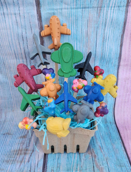 Air Plane Themed Basket Filled of Crayons l Table Center Pieces l Kids Gift Basket l Child's Gift l Party Favors l Boys Gift Basket