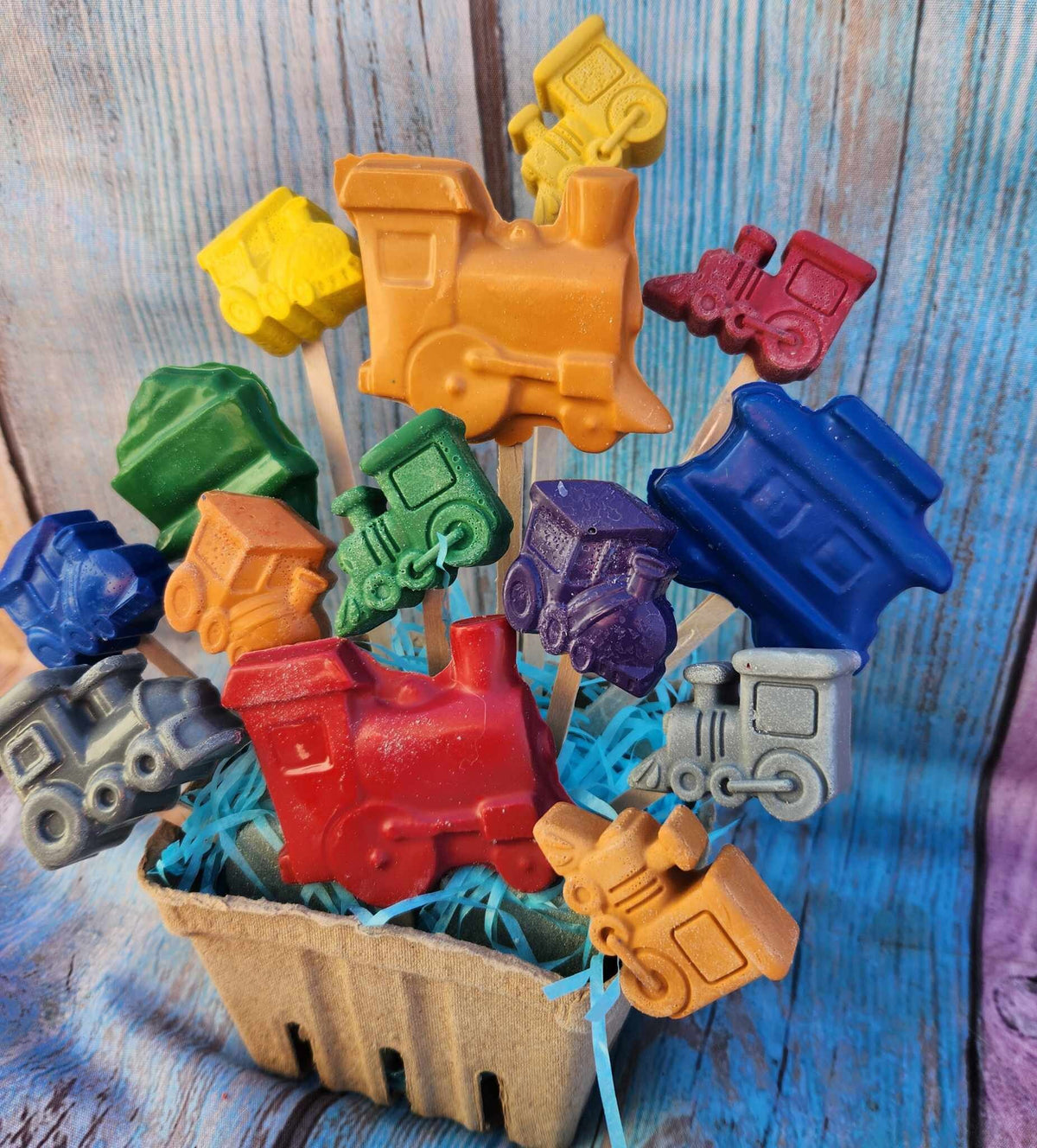 Train Themed Basket Filled of Crayons l Table Center Pieces l Kids Gift Basket l Child's Gift l Party Favors l Boys Gift Basket