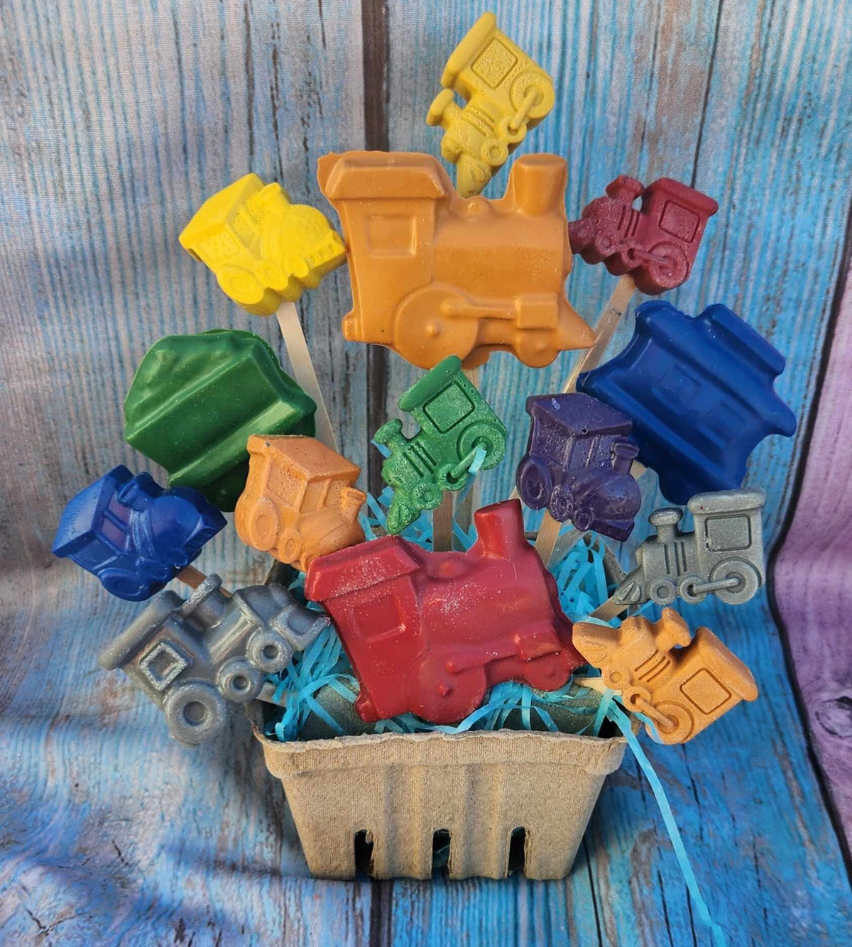 Train Themed Basket Filled of Crayons l Table Center Pieces l Kids Gift Basket l Child's Gift l Party Favors l Boys Gift Basket