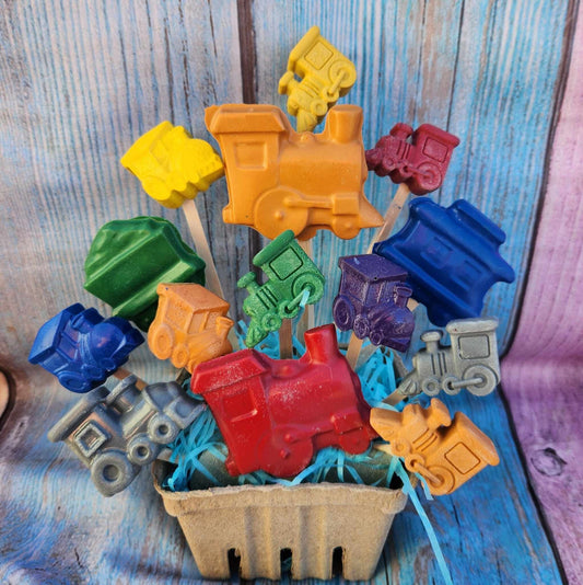 Train Themed Basket Filled of Crayons l Table Center Pieces l Kids Gift Basket l Child's Gift l Party Favors l Boys Gift Basket