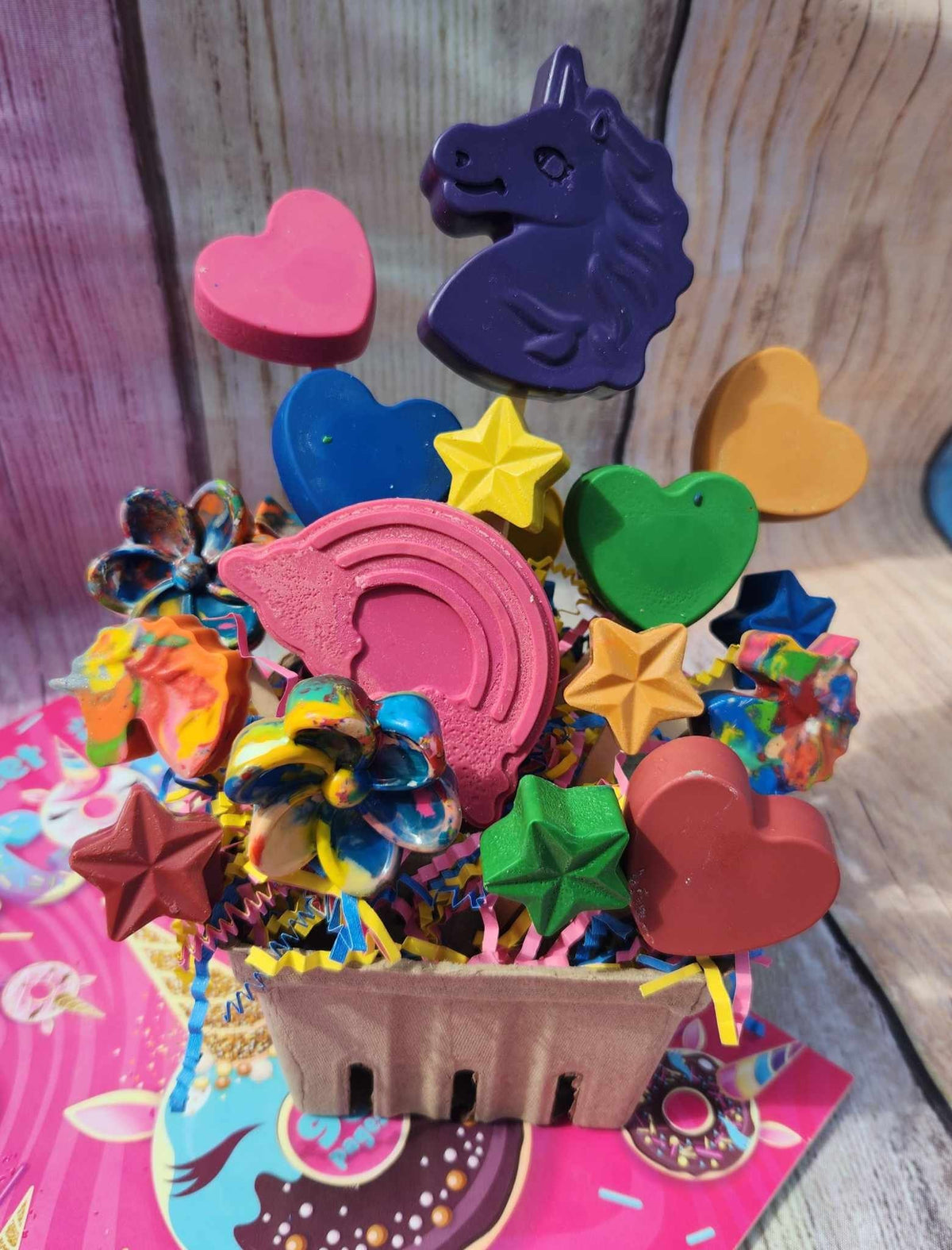 Unicorn Basket Filled of Crayons l Unicorn Birthday l Table Center Pieces l Kids Gift Basket l Child's Gift l Party Favors l Gift Basket