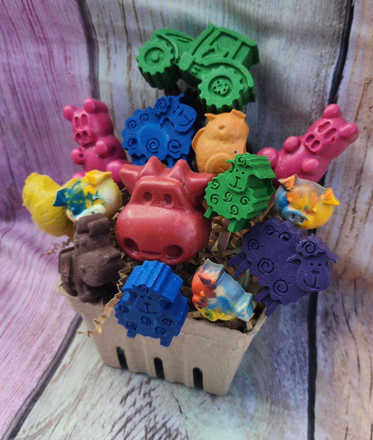 Farm Animal Crayons Gift Basket • Kids Birthday Favor Set • Barnyard Party Gift • Handmade Colorful Crayon Assortment