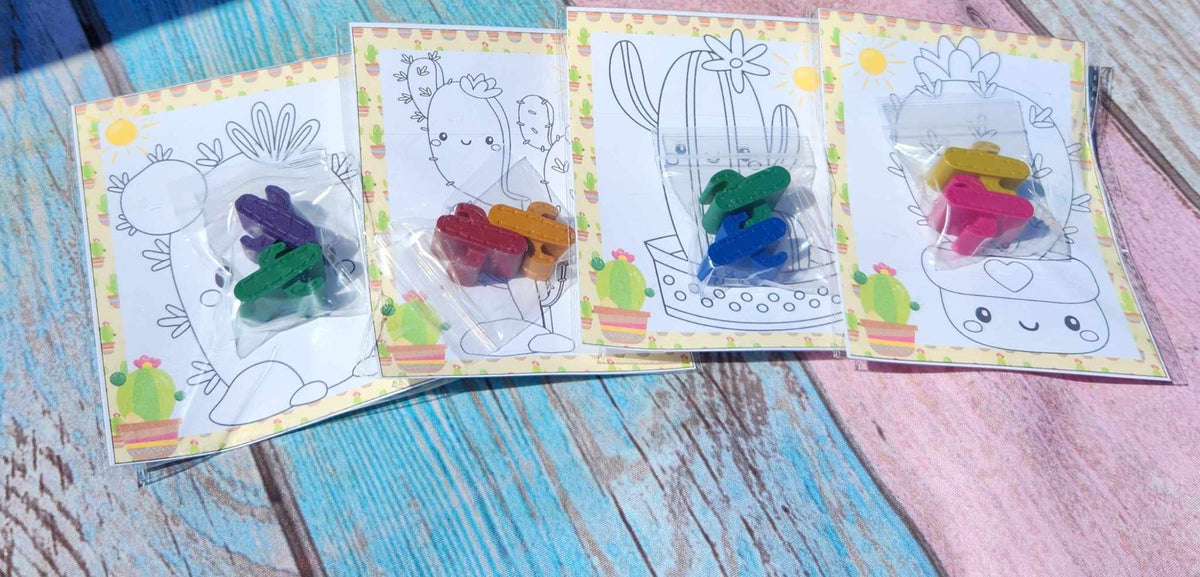 Cactus Mini Party Favors | Fiesta Birthday Crayon Kits | Cactus Coloring Activity | Non-Toxic Crayons | Cactus Crayons with Coloring Page