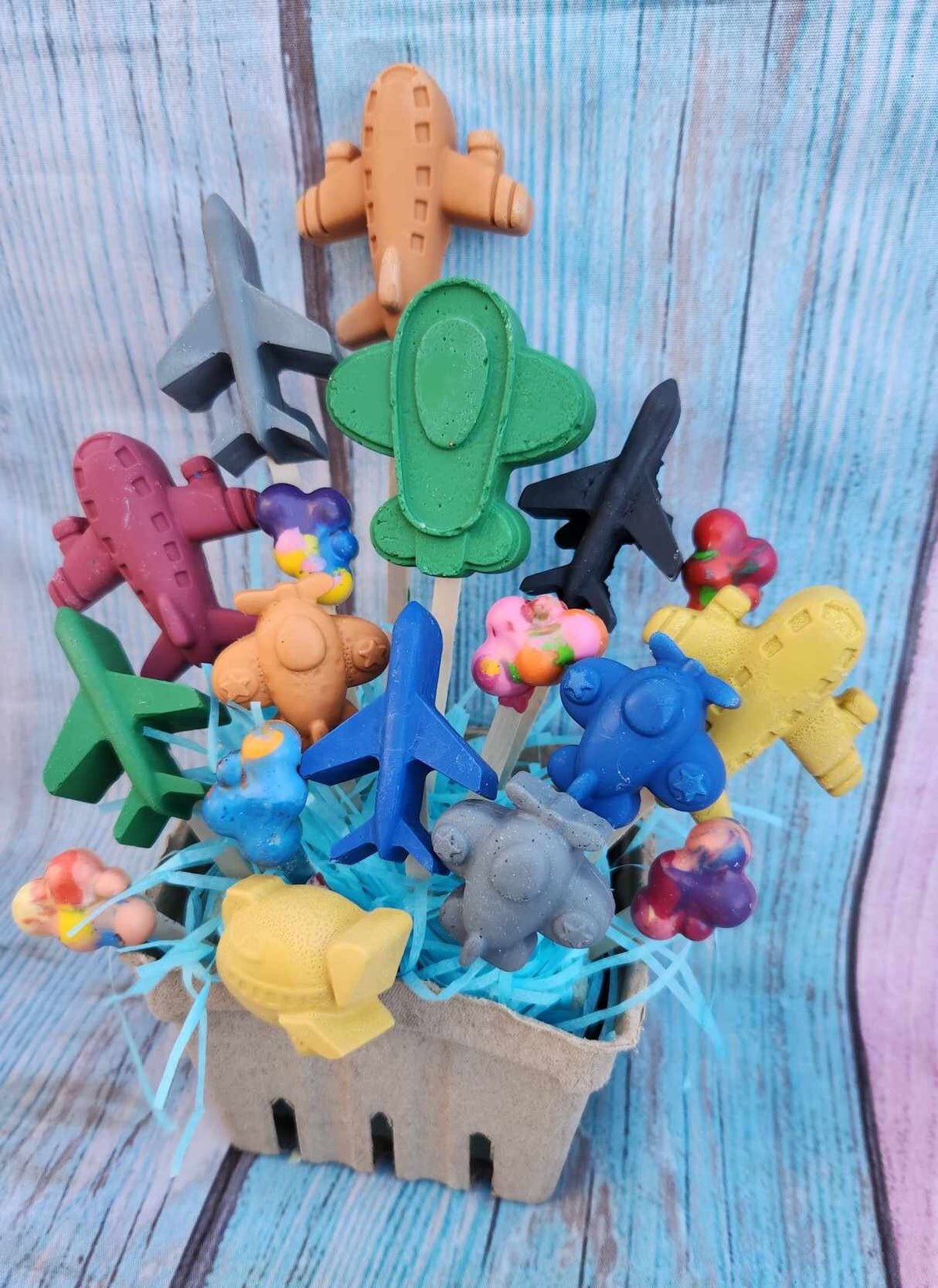 Air Plane Themed Basket Filled of Crayons l Table Center Pieces l Kids Gift Basket l Child's Gift l Party Favors l Boys Gift Basket
