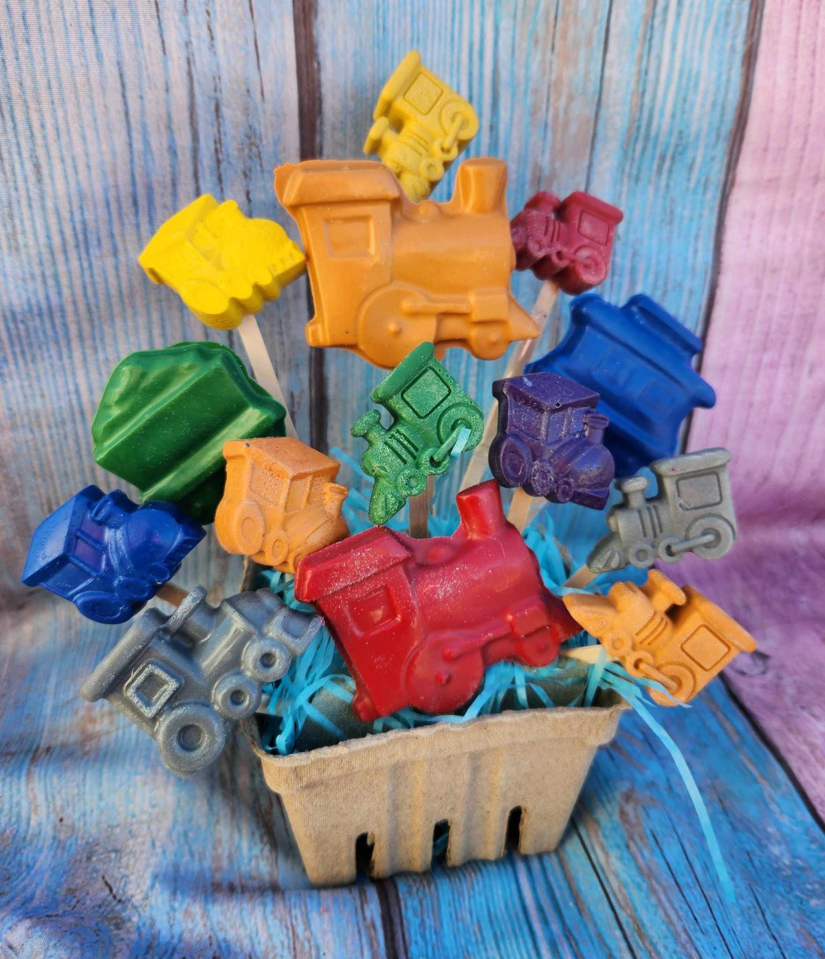Train Themed Basket Filled of Crayons l Table Center Pieces l Kids Gift Basket l Child's Gift l Party Favors l Boys Gift Basket