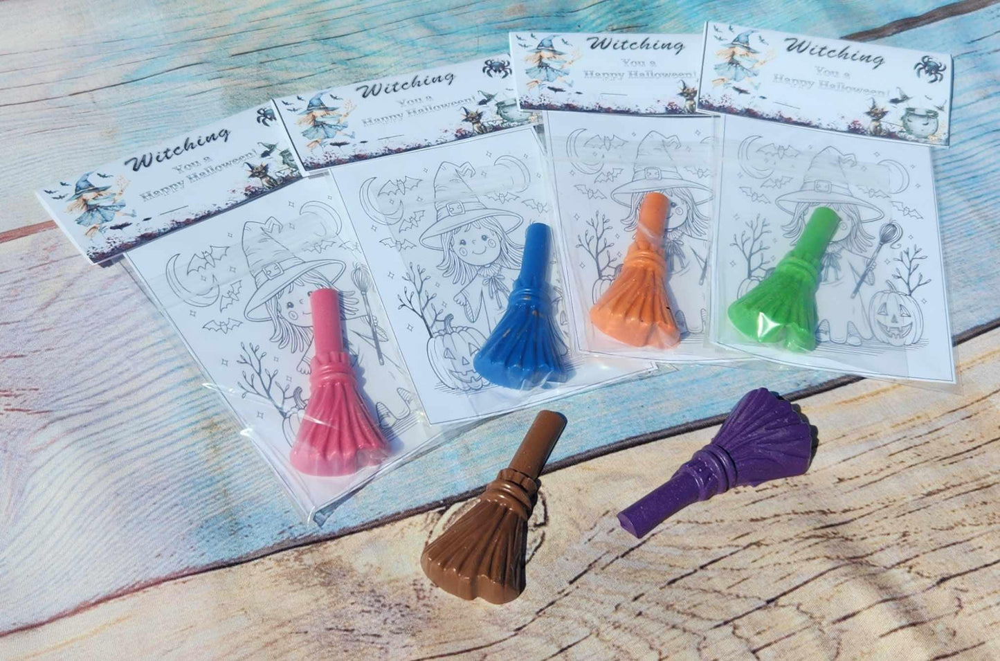 Witch Broom Halloween Coloring Kits - Kids Party Favors, Fun & Creative Halloween Activity - Halloween Party Favors
