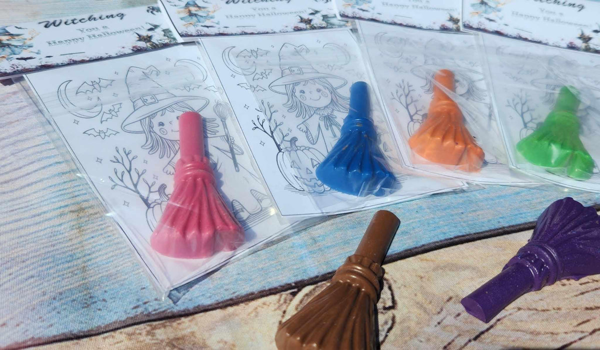 Witch Broom Halloween Coloring Kits - Kids Party Favors, Fun & Creative Halloween Activity - Halloween Party Favors