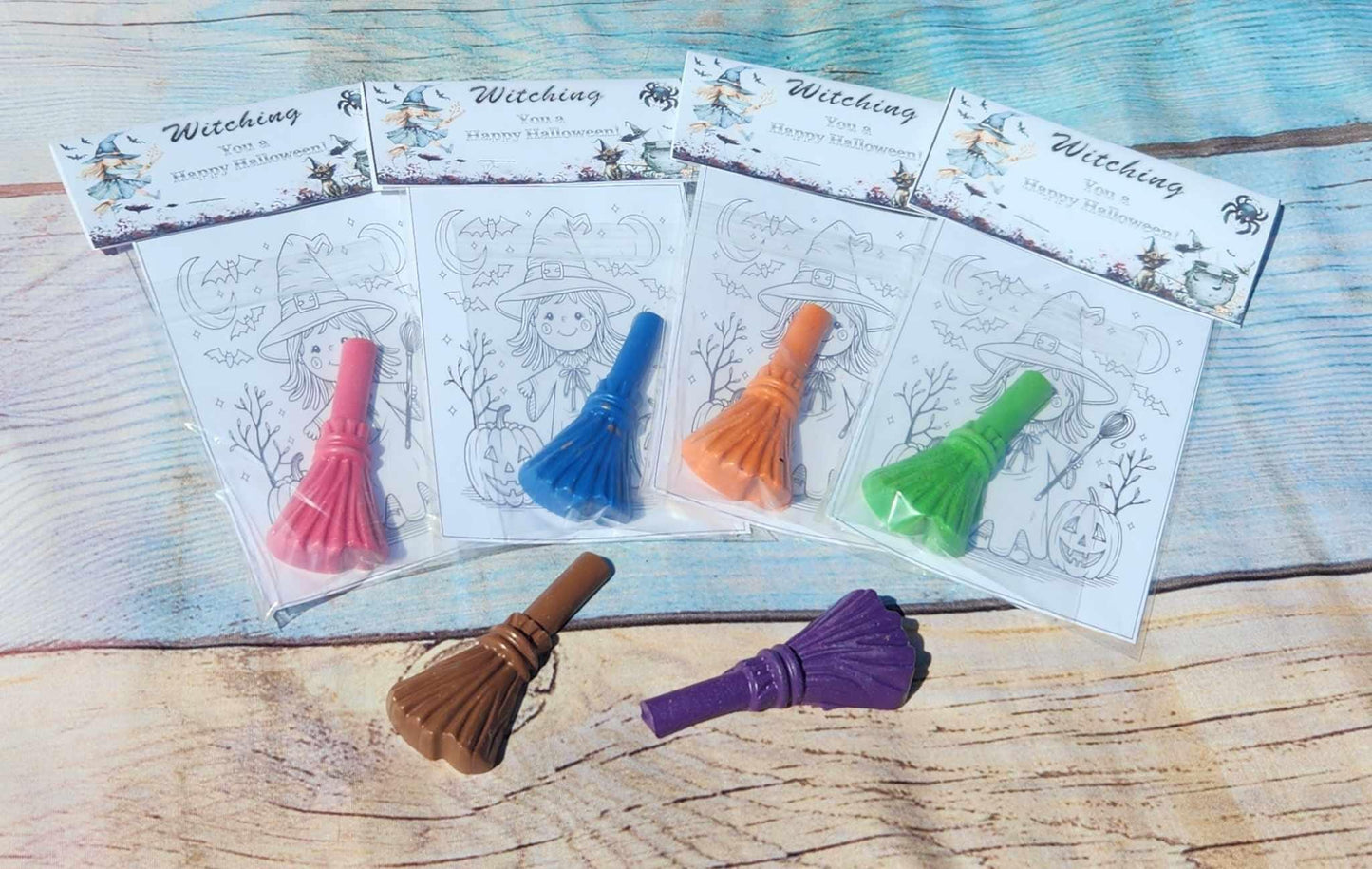 Witch Broom Halloween Coloring Kits - Kids Party Favors, Fun & Creative Halloween Activity - Halloween Party Favors