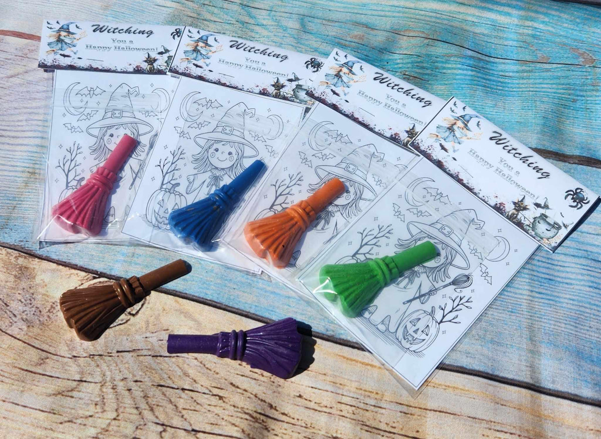 Witch Broom Halloween Coloring Kits - Kids Party Favors, Fun & Creative Halloween Activity - Halloween Party Favors