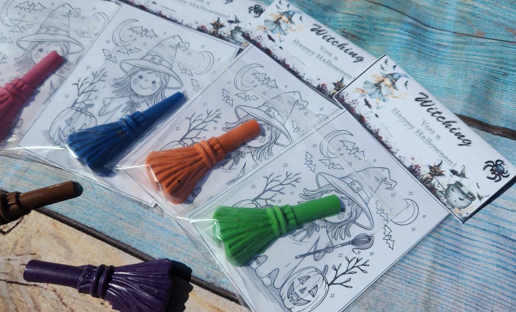 Witch Broom Halloween Coloring Kits - Kids Party Favors, Fun & Creative Halloween Activity - Halloween Party Favors