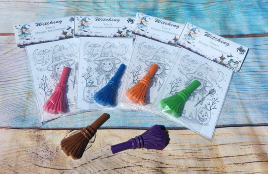 Witch Broom Halloween Coloring Kits - Kids Party Favors, Fun & Creative Halloween Activity - Halloween Party Favors