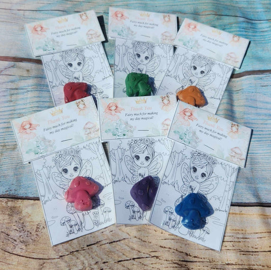 Kids Fairy Themed Birthday Crayon Coloring Kit – Magical Party Favors for Creative Fun - Mushroom Crayons - Party Gifts