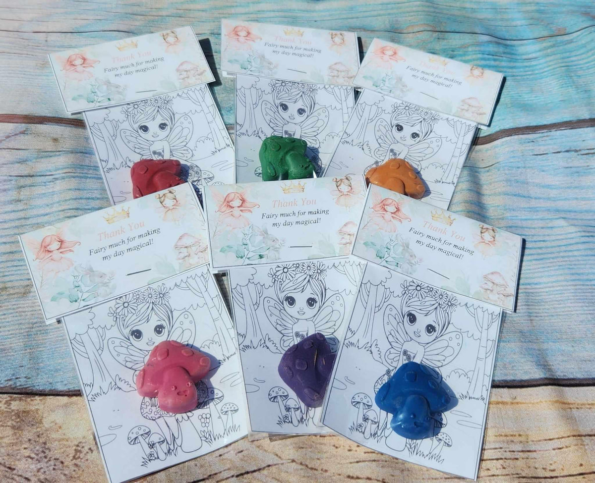 Kids Fairy Themed Birthday Crayon Coloring Kit – Magical Party Favors for Creative Fun - Mushroom Crayons - Party Gifts