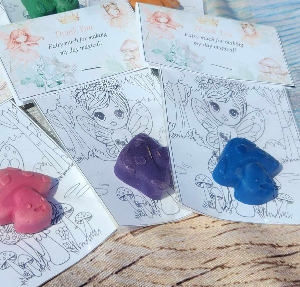 Kids Fairy Themed Birthday Crayon Coloring Kit – Magical Party Favors for Creative Fun - Mushroom Crayons - Party Gifts