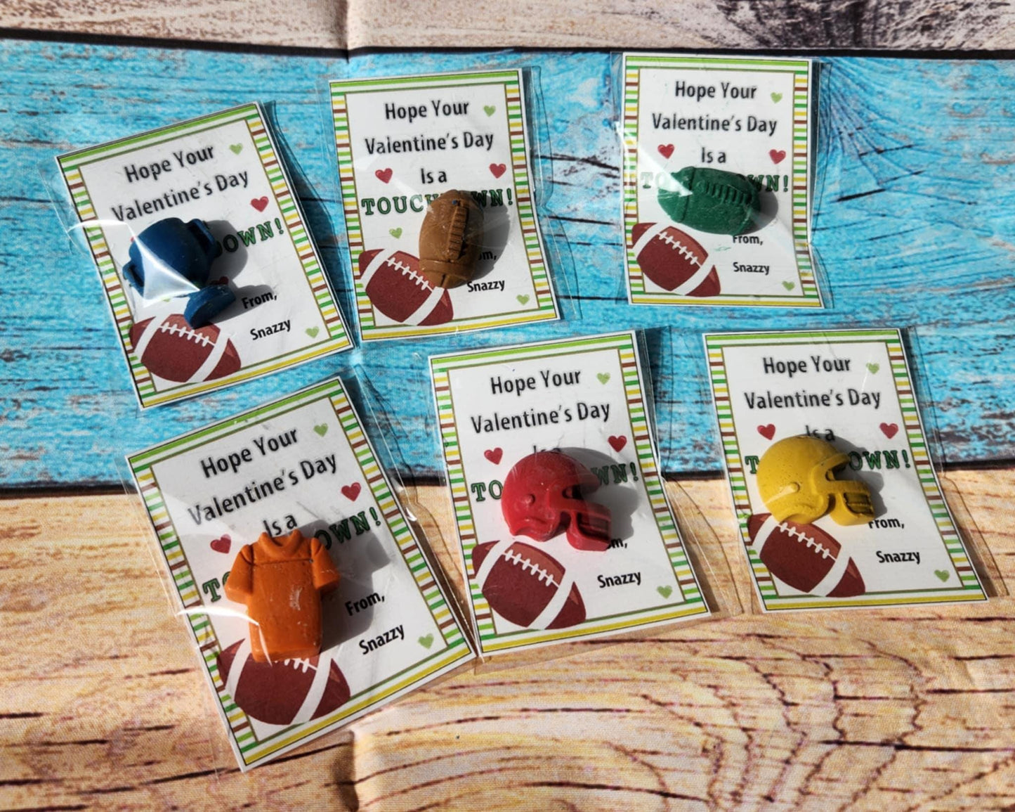 Personalized Football Valentine's Day Cards with Handmade Crayon
